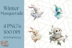 Winter Animal Masquerade Clipart PNG Woodland Animals Product Image 1