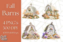 Fall Barn Clipart PNG With Pumpkins and Flowers, Autumn Png Product Image 1