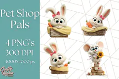 Pet Shop Clipart, Cute Big Eyed Animals, Kawaii Pets PNG Product Image 1