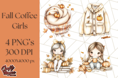 Pumpkin Spice Chibi Girls, Fall Accessories PNG, Cozy Autumn Product Image 1