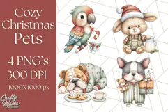 Christmas Pets in Pajamas Clipart PNG, Christmas Png Clipart Product Image 1