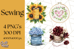 Floral Sewing Clipart PNG Vintage Sewing Elements Needlework Product Image 1