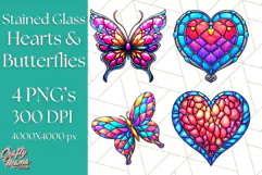 Stained Glass Hearts and Butterflies Clipart PNG Product Image 1