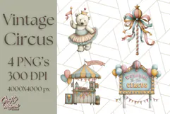 Vintage Carnival Animals Clipart PNG, Retro Circus Elements Product Image 1