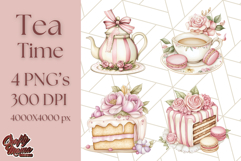 Pastel Tea Clip Art PNG with Sweets and Floral Accents Png Product Image 1