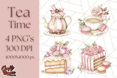 Pastel Tea Clip Art PNG with Sweets and Floral Accents Png Product Image 1