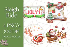 Santa Sleigh Ride Clipart PNG, Flying Reindeer Christmas Art Product Image 1