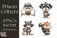 Cute Animals in Jail Clipart PNG, Funny Prisoner Critters Product Image 1