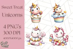 Cute Dessert Unicorn PNG Clipart with Cupcakes & Candies Product Image 1