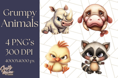 Adorable Angry Animals Clipart PNG, Cute Moody Faces Png Product Image 1