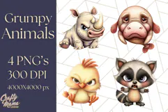 Adorable Angry Animals Clipart PNG, Cute Moody Faces Png Product Image 1