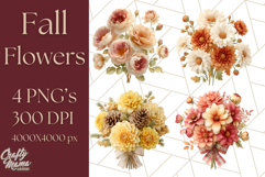 Fall Flower Bouquets Clipart PNG, Autumn Floral Clip Art Product Image 1