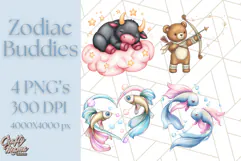 Zodiac Buddies Clipart PNG, Cute Astrology Clip Art Product Image 1