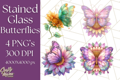 Stained Glass Butterfly and Sunflower PNG Clipart Product Image 1