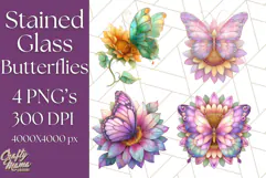 Stained Glass Butterfly and Sunflower PNG Clipart Product Image 1