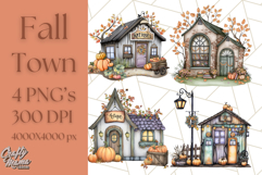 Fall Town Building Clipart PNG, Autumn Home Decor Scenes Product Image 1