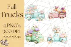 Vintage Truck Pumpkin and Fall Flowers PNG Clipart, Autumn Product Image 1