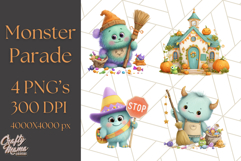 Halloween Costume Parade Clipart PNG with Monsters Clip Art Product Image 1