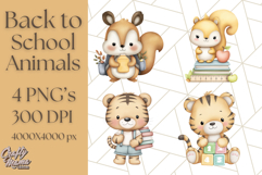 Cute Back to School Animals PNG Clipart with Books &amp; Bags Product Image 1