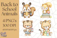 Cute Back to School Animals PNG Clipart with Books & Bags Product Image 1