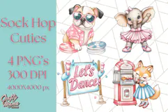 Sock Hop Animal Dance Party PNG Clipart, Cute Retro 1950s Product Image 1
