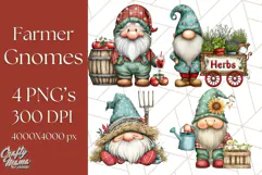 Farmer Gnome Clipart, Cute Farm Gnomes PNG Illustrations Product Image 1
