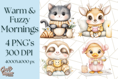 Warm &amp; Fuzzy Mornings PNG Clipart, Cozy Animal Art Download Product Image 1