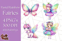 Pastel Fairy Clip Art PNG With Glitter, Rainbow Fairy Png Product Image 1