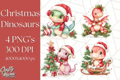 Christmas Dinosaur PNG Clipart, Cute Dino Holiday Art Png Product Image 1