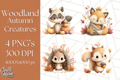 Woodland Autumn Critters PNG Clipart, Cute Fall Animals Product Image 1