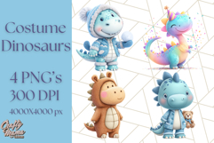 Dinosaur Costume Clipart, Cute Dinos in Halloween Outfits Product Image 1