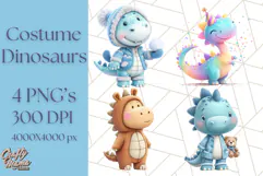 Dinosaur Costume Clipart, Cute Dinos in Halloween Outfits Product Image 1