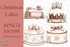 Christmas Cake Clipart PNG, Cottagecore Holiday Desserts Product Image 1