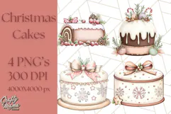 Christmas Cake Clipart PNG, Cottagecore Holiday Desserts Product Image 1