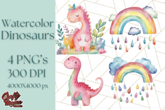 Watercolor Dinosaur and Rainbow PNG Clipart, Baby Nursery Product Image 1
