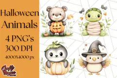 Halloween Animal Costumes PNG, Cute Spooky Animals Clipart Product Image 1