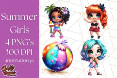 Chibi Summer Girls Clipart PNG, Bright Kawaii Summer Art Product Image 1