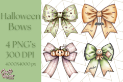Muted Halloween Bow Clipart, Fall Ribbon PNG Autumn Hair Bow Product Image 1