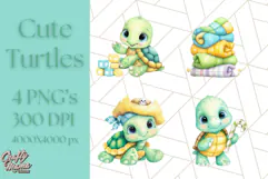 Cute Baby Turtle Clipart, Cute Animals Png Product Image 1