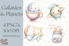 Kawaii Galaxy Buddies Clipart PNG, Cute Planets Clip Art Product Image 1