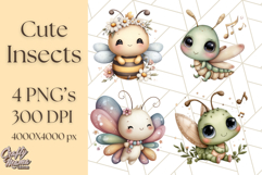 Cute Insects Clipart, Cartoon Bugs, Bug PNG Illustrations Product Image 1
