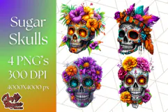 Bright Sugar Skull PNG Clipart, Halloween Colorful Skull Png Product Image 1
