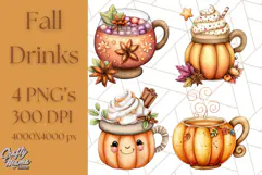Fall Drink Clipart PNG, Cozy Autumn Cocoa and Latte Art Product Image 1