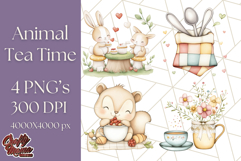 Tea Time Animal Clipart PNG Woodland Forest, Cottagecore Png Product Image 1
