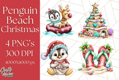 Christmas Penguins The Beach Clipart PNG, Tropical Holiday Product Image 1