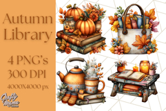 Autumn Library Clipart PNG, Cozy Fall Book Art Product Image 1