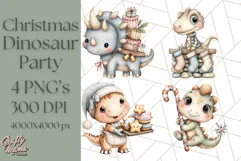 Christmas Dinosaur Party Png, Dino Clipart PNG Product Image 1