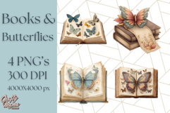 Cottagecore Butterfly and Book PNG Clipart Reading Elements Product Image 1