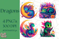 Cute Fantasy Dragon Clipart PNG, Bold Baby Dragon Clip Art Product Image 1