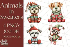 Christmas Animal Clipart, Festive Animals in Holiday Outfits Product Image 1